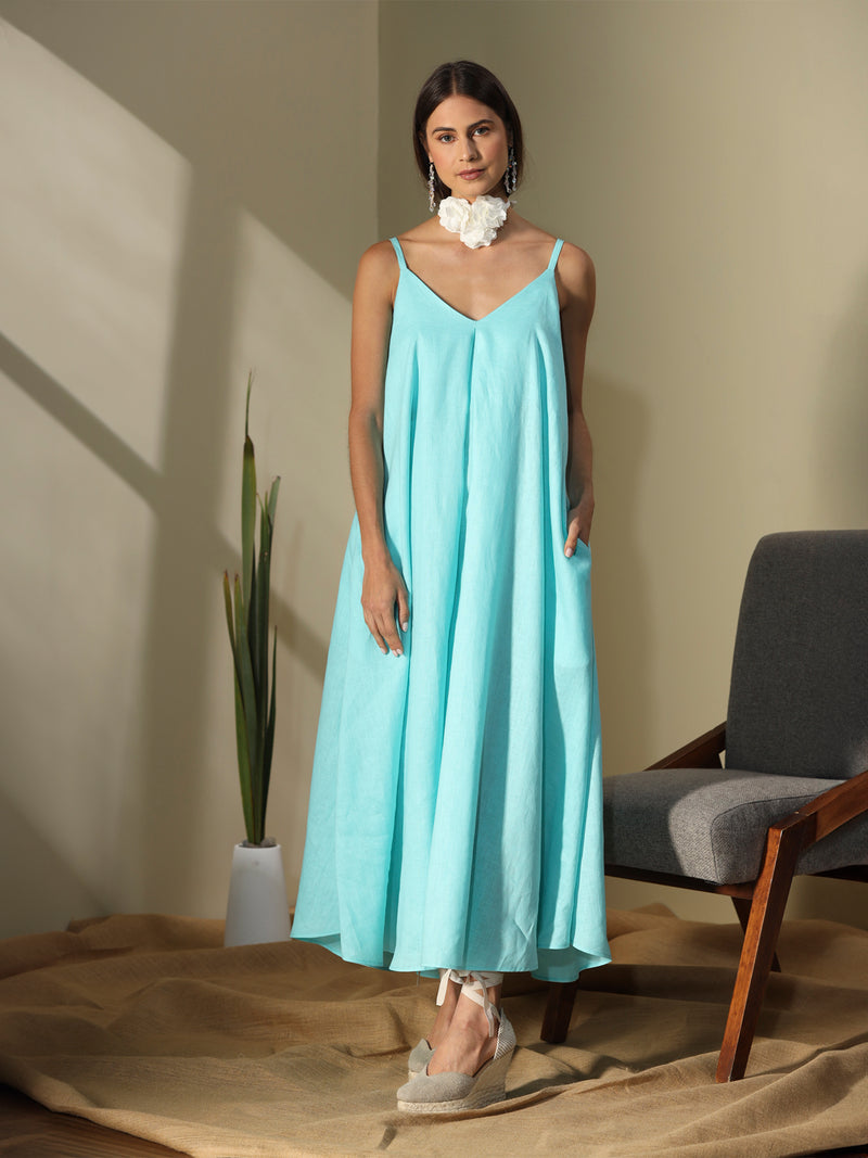 Dress with inverted plank in linen