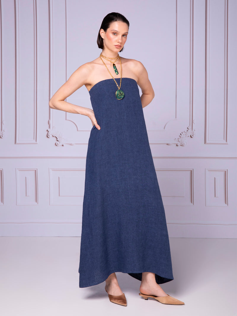 Strapless A-line dress in linen
