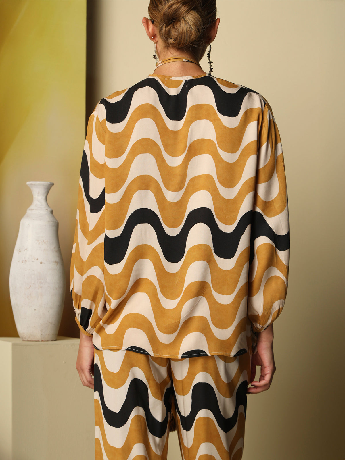 Blouse with long drawstrings in viscose