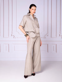Short-sleeve blouse with pintucks in linen
