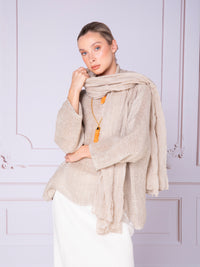 Kimono-sleeve blouse with keyhole neckline in linen
