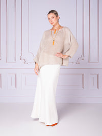 Kimono-sleeve blouse with keyhole neckline in linen