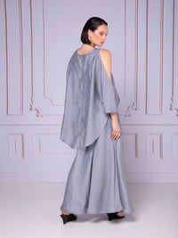 Off-shoulder blouse with mesh neckline in linen