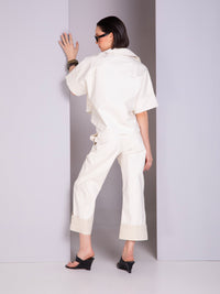 Shirt-style blouse with robe-inspired panel cuts in linen