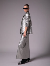 Jacket with lapel and flap pockets in metallic linen