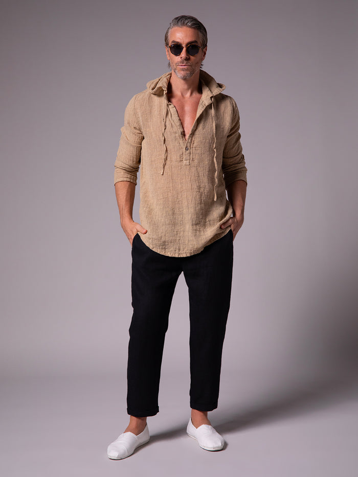 Hooded shirt in linen