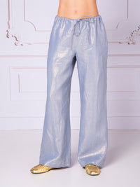 Women's trousers with hidden pockets in iridescent linen
