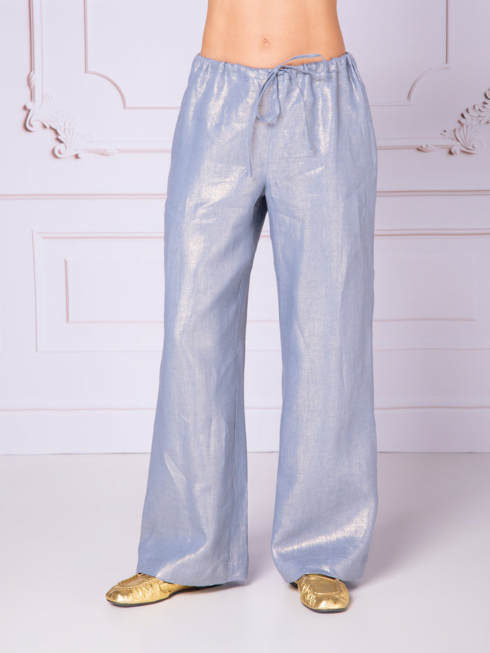 Women's trousers with hidden pockets in iridescent linen